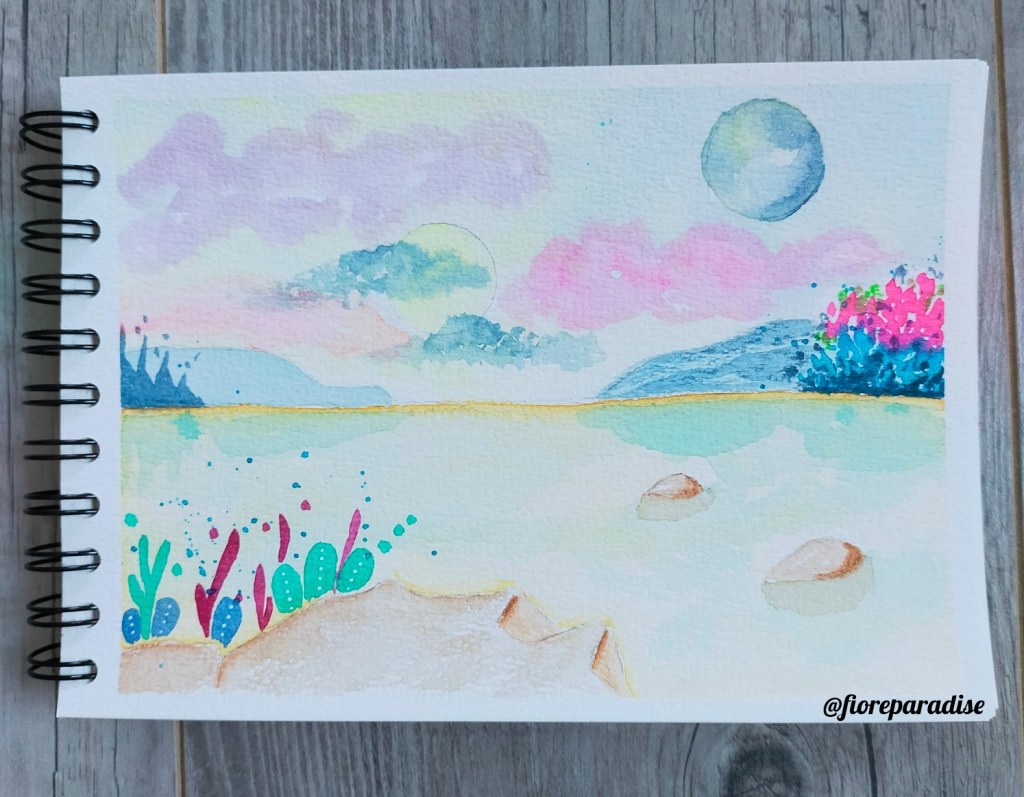 Paysage galactique en&nbsp;aquarelle